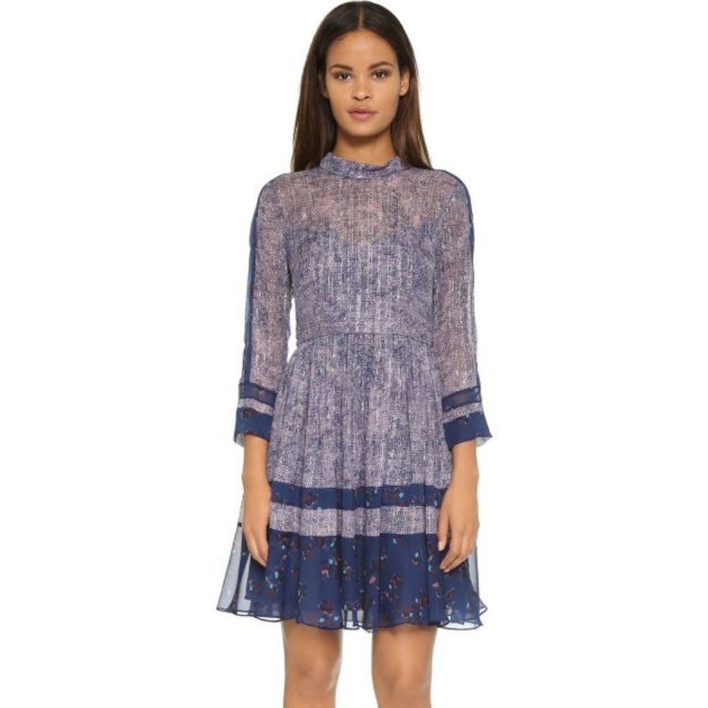 Rebecca Taylor Blue Static Print Silk Dress